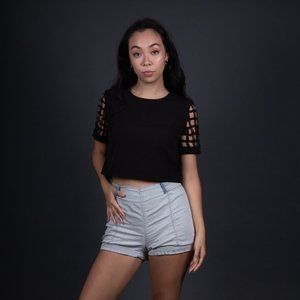 Mesh sleeves, black crop top